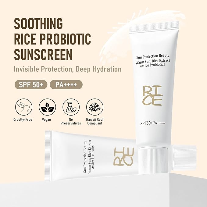 2PCS Relief Sun Organic Sunscreen SPF50+,Rice and Probiotics PA++++Korean Cream Care | Korean Skin for All Skin Types | UV Defens Nourishing Skin Protection