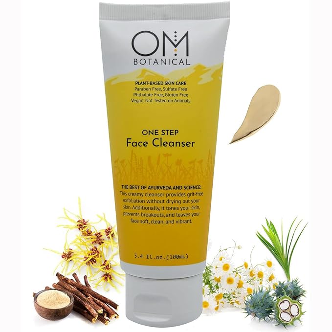 OM Botanical One Step Natural Face Cleanser – Exfoliating, Hydrating & Toning Ayurvedic Cream Cleanser | Organic, Sulfate-Free Face Wash for Radiant Skin | Gentle for Men, Women & Teens