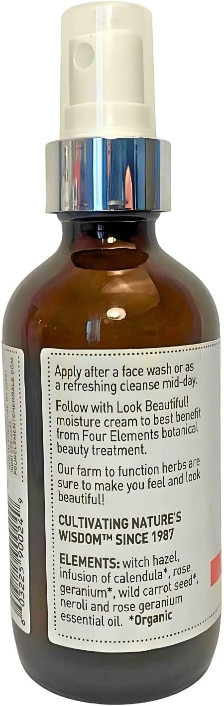 Four Elements 4E Look Beautiful! Calendula Toner, 4 FL OZ - 1st Place Winner in The Luscious Cream and Lotions Category at The International Herb Symposium Product Contest 2023