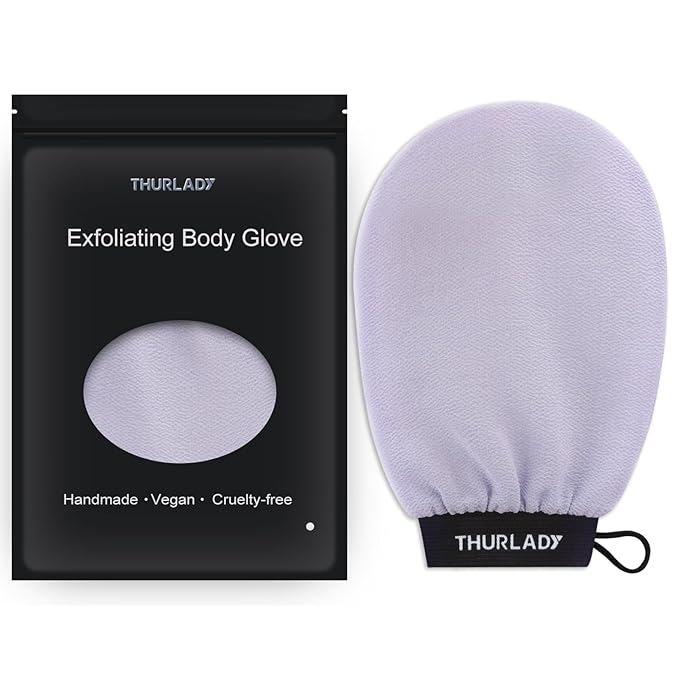 Exfoliating Glove, Korean Exfoliating Mitt Body Scrubber, Viscose Fiber Bath Shower Scrub Gloves, Dead Skin Remover for Body, Skin Care Tools for Smoother Skin, Self-Tan Prep & Removal, Lilac