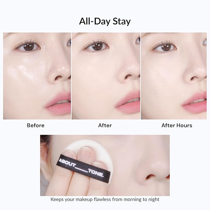 ABOUT TONE Blur Powder Pact 0.32oz - Pressed Powder Compact with Mirror and Puff Makeup Setting Finishing Blurring Natural Translucent Lightweight Face Sebum Oil Control Vegan Formula (01 FAIR)