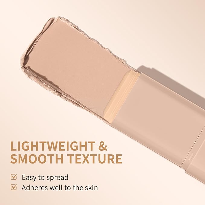 Matte Concealer Foundation Stick, Full Coverage for Dark Circles, Acne & Redness, Blemishes & Contouring, Long-Lasting Korean Waterproof Formula for All Skin Tones, Built-In Kabuki Brush (3# Warm)