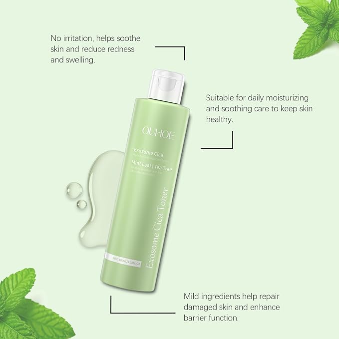 Exosome CICA Soothing Toner with Mint Leaf and Tea Tree, Hydrating Facial Toner with Centella Asiatica Extract, Sodium Hyaluronate, and Peppermint, 100mL/3.38 FL.OZ