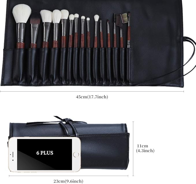 MOND'SUB Makeup Brush Case Travel, makeup brush case roll up,brush holder makeup,Holder Organizer Brushes Pouch Cosmetic Bag for Travel，Rolling Bag Storage Case PU Leather