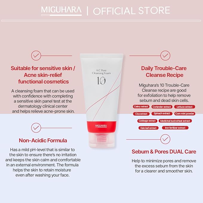 A.C Pore Cleansing Foam | Korean Skincare Face Wash (120ml/4.05 fl. oz.)