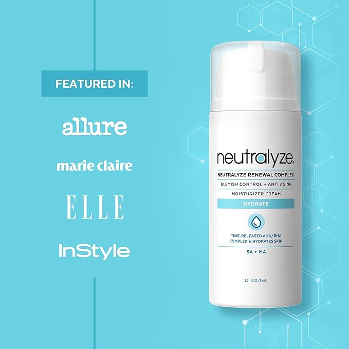 Neutralyze Renewal Complex Acne Moisturizer for Face - Maximum Strength, Time Released 2% Mandelic Acid & 2% Salicylic Acid Acne Treatment Cream - Suitable for All Skin Types, Teens & Adults