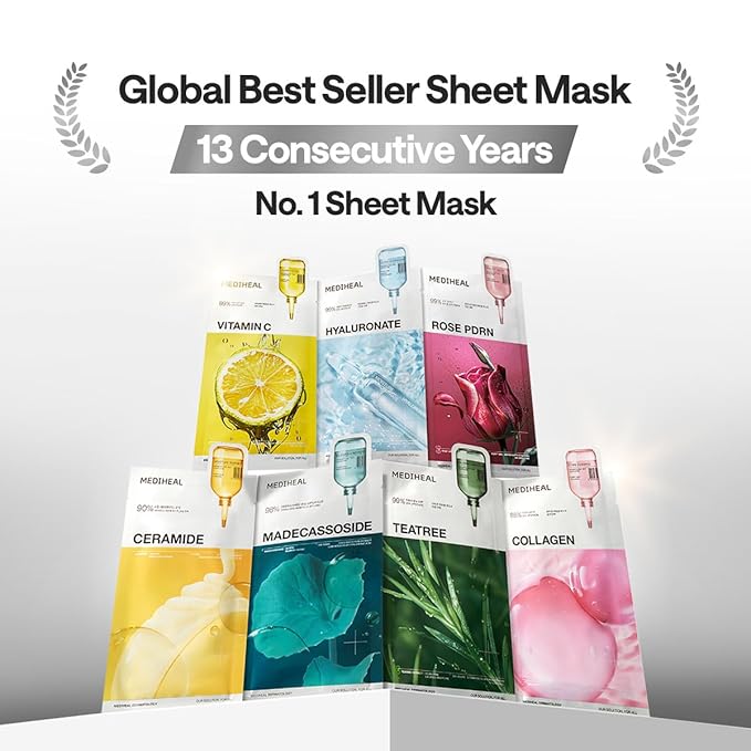 Mediheal Essential Face Mask [Hyaluronic Acid] Ultra Hydration 10 pcs. with 98% Purity Hyaluronic Acid for long-lasting, deep hydration, Moisture Barrier - Travel Size, Vegan Formula Korean Sheet Mask