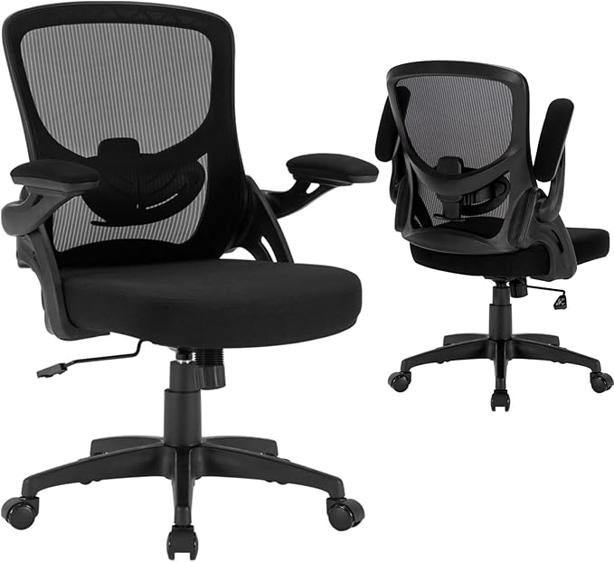 Ergonomic Office Chair Comfy, Mesh Desk Chair with Flip up Armrests, Swivel Computer Desk Chair with Adjustable Lumbar Support and Height for Home Office, 300 lbs Capacity