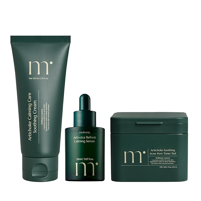 Molvany Complete Skin-Calming Trio – Toner Pads and Articica Serum and Soothing Cream