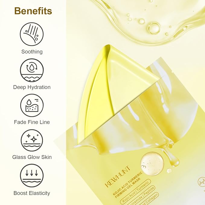 Kojic Acid Turmeric Gel Mask,Overnight Face Mask,Jelly Gel Collagen Mask with Niacinamide,Peptide for Glass Glow Skin - Elasticity, Firming, Smoothing,Fine Lines,Skincare 5ea