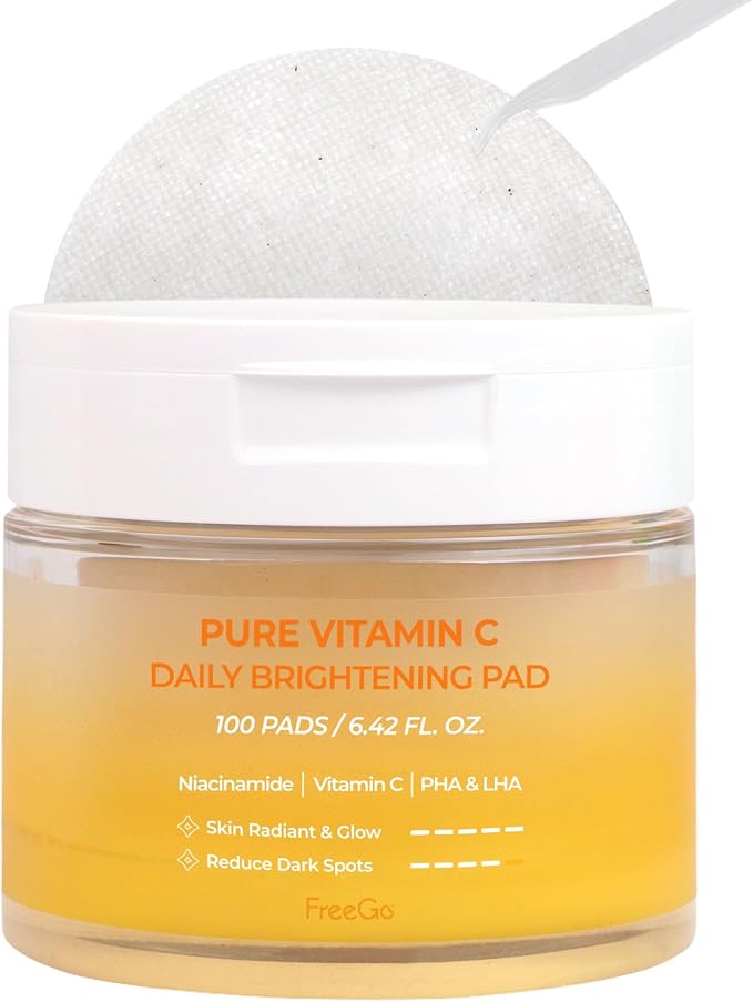 FreeGo Pure Vitamin C Daily Brightening Pad (100 Pads), K-Beauty Korean Skincare Facial Toner Pads for Uneven Hyperpigmented Skin, Instant Brightening & Transparency, Korean Skin Care for Dark Spots