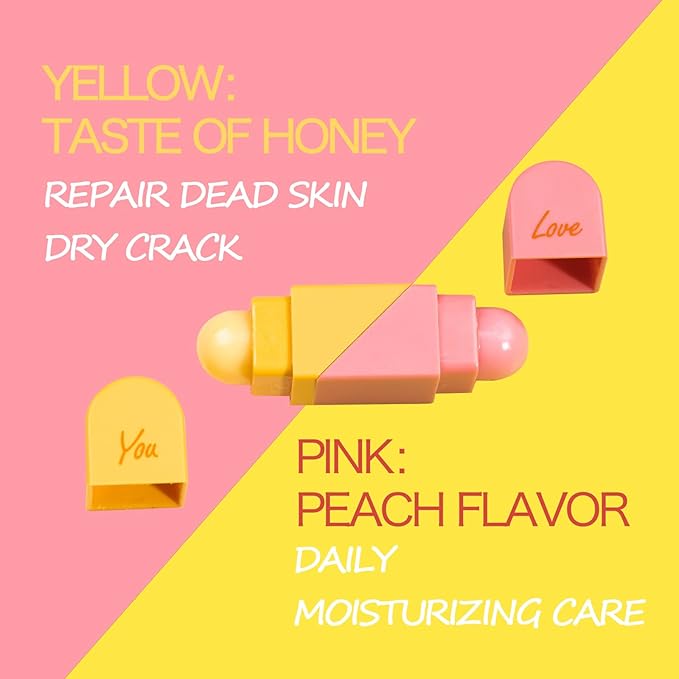 Valentine's Day 2pc Heart Shaped Dual-use Deformable Lip Balm Stick - Honey,One end is colorless, while the other end is pink used as makeup, lipstick Keep Lips Moisturized, Gifts