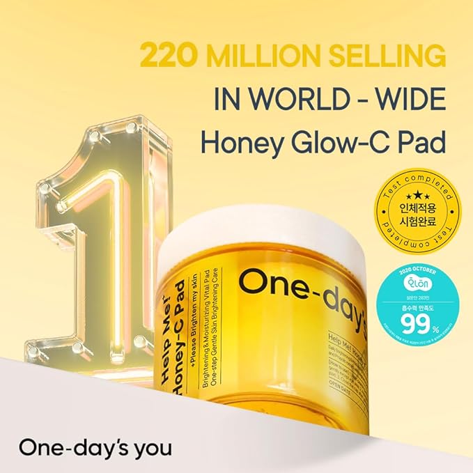 ONE-DAY’S YOU Help Me Honey Glow-C Pads | Korean Vitamin C Toner Pads for Face | Brightening & Cleansing Facial Pads | Skin Care for Blemishes & Radiance | 60 Sheets