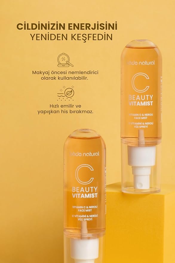 Bade Natural Vitamin C & Neroli Face Mist – Hydrating Brightening Toner Spray for Glowing Skin, Alcohol-Free Natural Skincare Mist, 100 ml