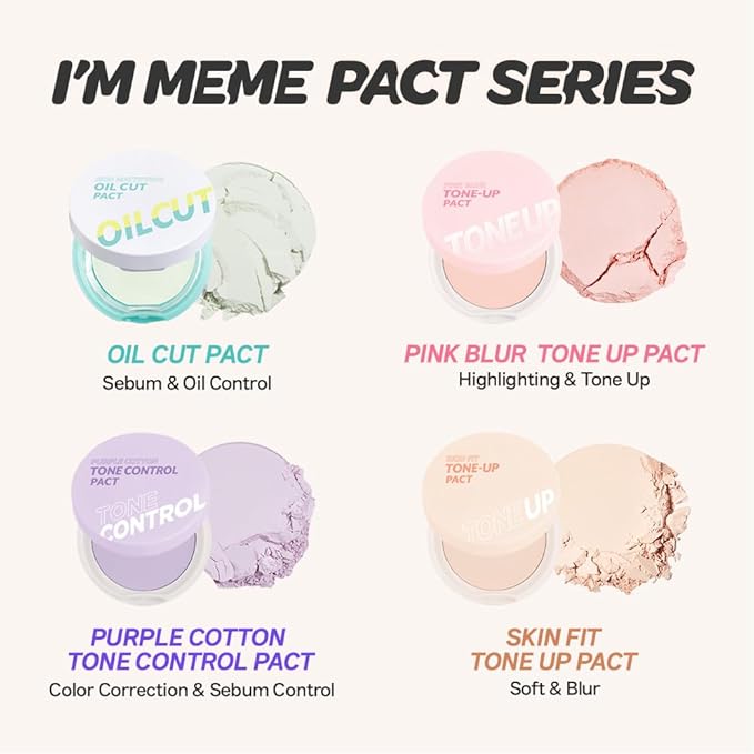 I'M MEME Compact - Tone-up Pact | Korean Pressed Setting Powder for Pink Blur Effect, with Calamine, Makeup Powder, Translucent Compact, Finishing Powder, Oil Control Face, Teen Girl Gifts, 0.35 Oz