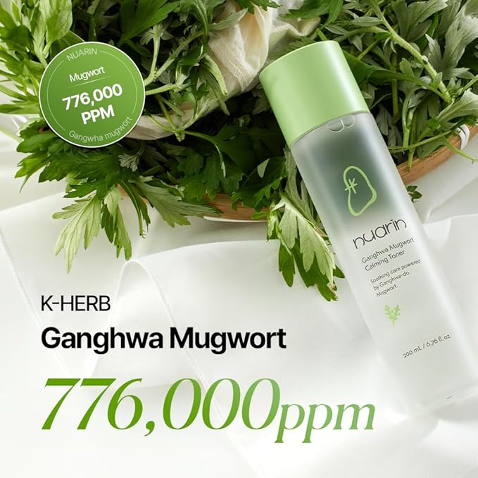 NUARIN Ganghwa Mugwart Calming Toner 200ml / 6.76 fl.oz | 77% Ganghwa-Origin Mugwort Extract | LHA Exfoliating Daily Toner for Pore & Sebum Care | Vegan | Korean Skincare