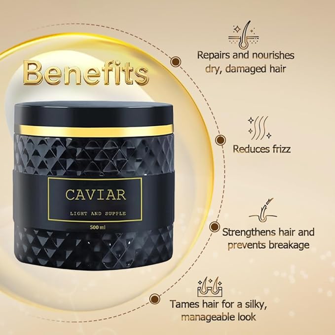Caviar Bloom Hair Mask, Caviar Deep Repair Hair Mask with Caviar Extract(16.9 fl.oz.), Intense Moisture Treatment for Dry, Damaged Hair, Reduces Frizz & Split Ends (1 PC, Nature)