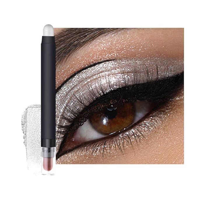 Shimmer Eyeshadow Stick –Pearl White Dual-Ended Creamy Pearl Eye Shadow Pencil with Built-In Smudger, Waterproof Long-Lasting High Pigment Eye Makeup for Smooth Glide 01#