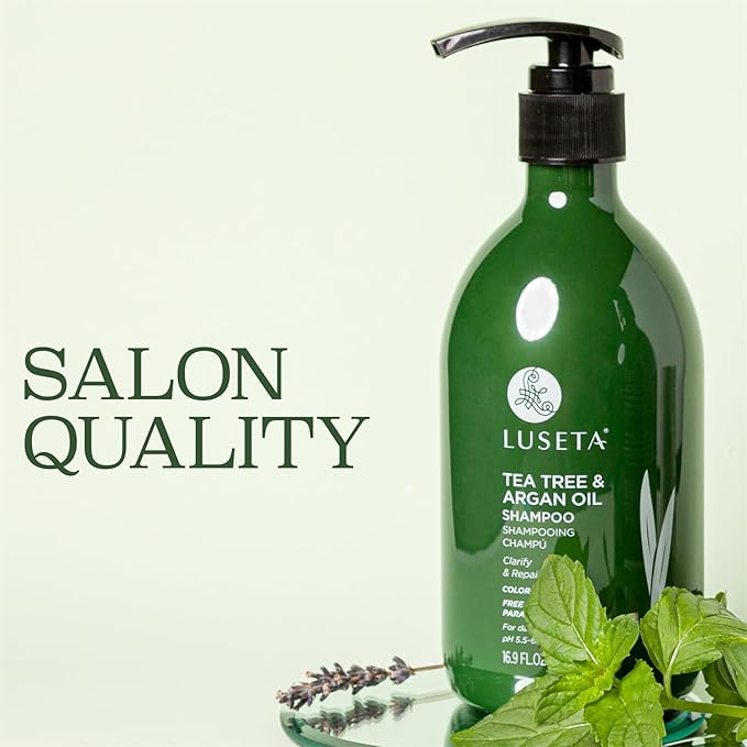 Luseta Tea Tree Shampoo with Argan Oil 16.9 Fl oz- Clarifying,Hydrating and Fighting Dandruff and Itchy Scalp - For Damaged and Oil Hair - Sulfate and Paraben Free for Men and Women