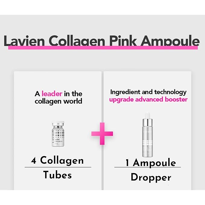 Lavien Collagen Ampoule Program (Pink) - Skin Elasticity, Low Molecule Collagen, Skin Aging Improvement, All Skin Types - 30 ml Buster Bottle, 4-200 mg Collagen with Dropper