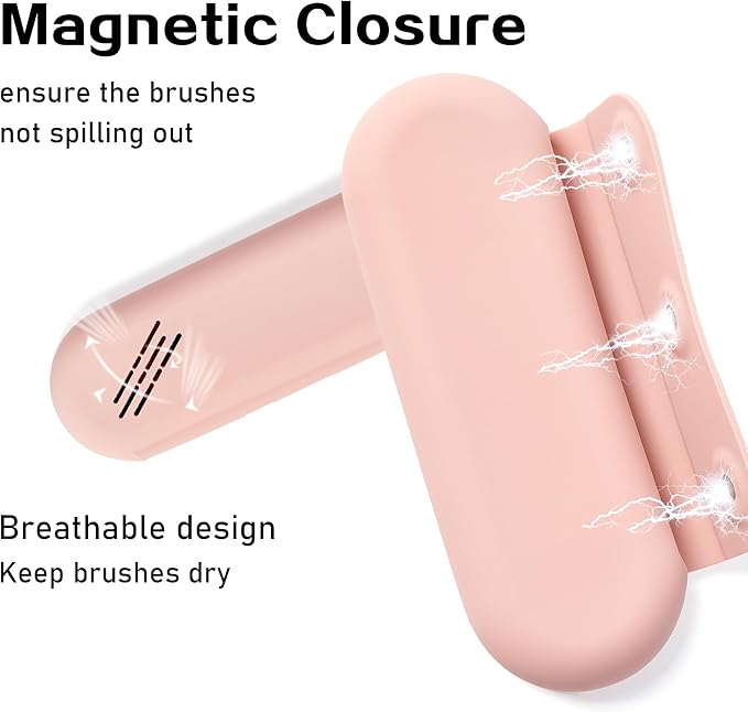 Makeup Brush Holder Magnetic closure Make Up Brushes Organizer Silicone Makeup Bag Travel Essentials (Pink)