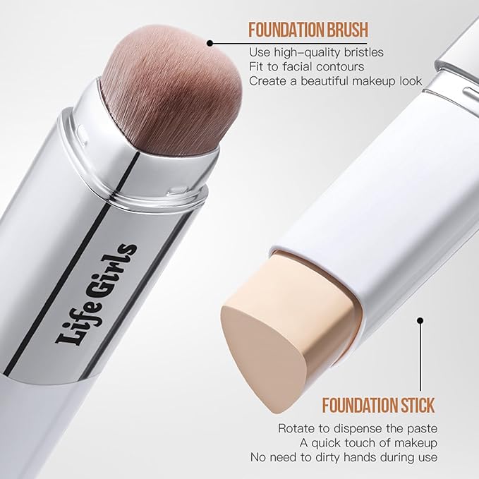 Concealer Foundation Stick, Dual-Ended Full Coverage Foundation with Ultra-Fine Bristle Brush, Korean Creamy Dewy Finish Base Makeup (Ivory)