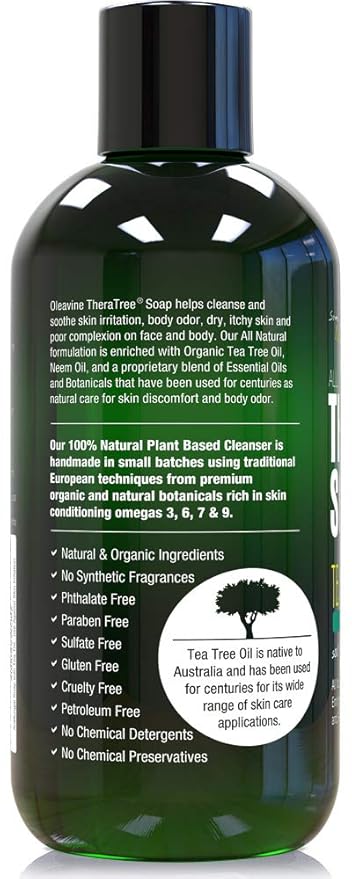 TheraTree Tea Tree Oil Soap & Body Wash with Neem Oil 12oz - Helps with Skin Irritation, Body Odor, Itchy Skin & Healthy Complexion - Natural Body & Foot Wash for Men & Women
