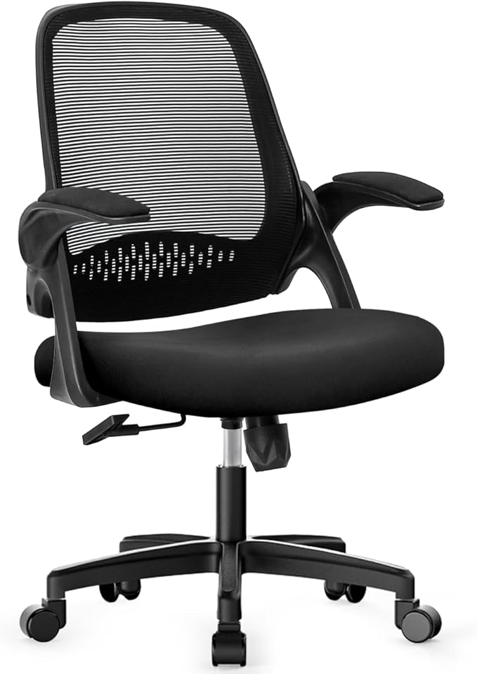 NEO CHAIR Office Desk Computer Gaming Ergonomic Chair with Lumbar Back Support Adjustable Height Swivel Wheels Flip-up Arms Mesh Chair for Home or Office (Black)
