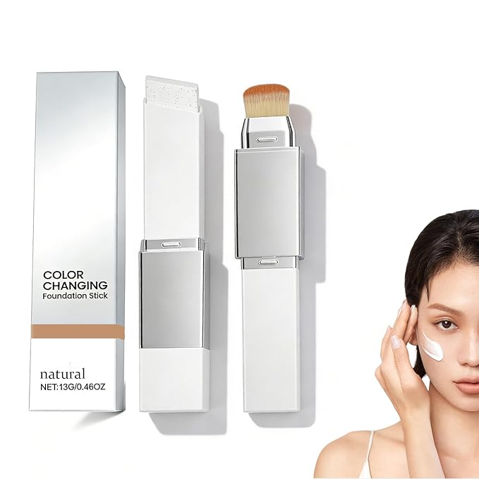 Color Changing Foundation Stick, Foundation Stick, 2-in-1 Waterproof Long Lasting, Dual-Ended Full Coverage Foundation with Fine Bristle Brush, Lightweight, Long-Lasting (Natural)