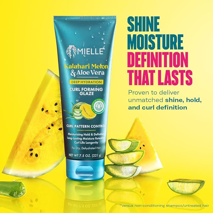 Mielle Organics Curl Forming Glaze - Kalahari Melon & Aloe Vera Deep Hydration Styling Gel for Dry, Curly and Textured Hair - Enhances Curl Definition with Long-Lasting Hold & Shine, 7.5 Ounce