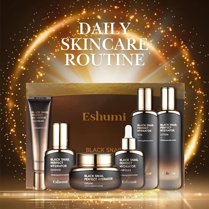 Black Snail 6-Piece Complete Set - Premium Korean Skincare Collection with Toner, Lotion, Essence, Ampoule, Cream, Full Routine Luxury System