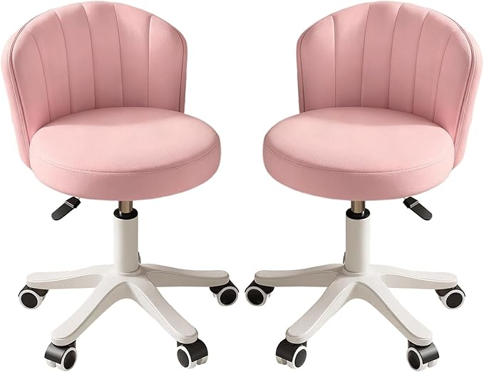 Small Round Rolling Desk Chair Armless Comfy Vanity Computer Chair Height Adjustable Swivel Work Spa Chair