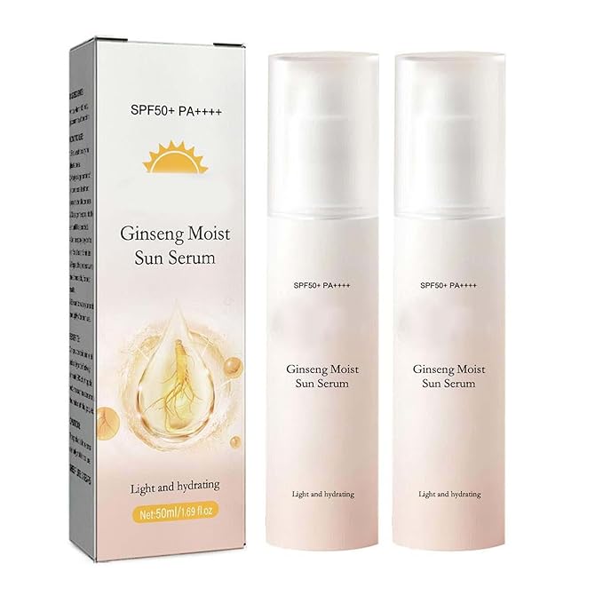 Clear Face Sunscreen SPF 50 - Ginseng Moist Sun Serum Facial Sunscreen with No White Cast, Lightweight & Non-Greasy Formula for Daily Wear, Travel Size Sunscreen for All Skin Types (2 Pack)