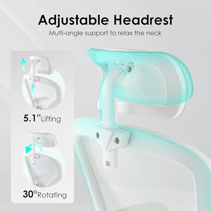 Farini Ergonomic Office Chair, Home Office Desk Chair with Headrest, High Back Swivel Computer Chair with Armrests and Adjustable Lumbar Support for Home Office Study Room, White & White