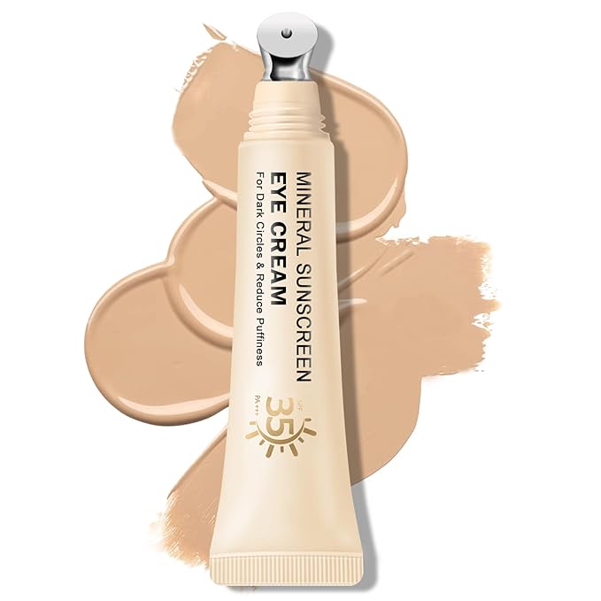 Mineral Sunscreen Under Eye Cream for Dark Circles, Puffiness and Bags - Anti Aging, Corrector SPF 35, 3-in-1