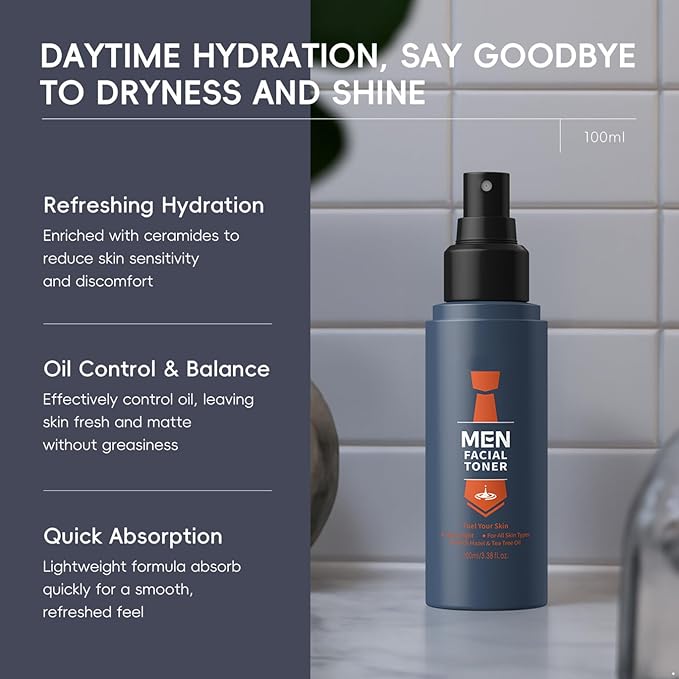 Moily Men’s Refreshing Facial Toner, 100ml Hydrating & Oil Control Formula for Daily Skin Care, Cooling Face Moisturizer for Post-shave Or Cleansing Blue One Size