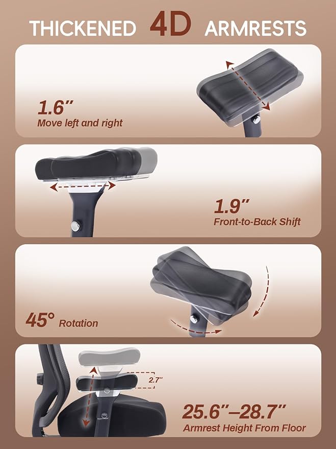 Big and Tall Office Chair 700lbs, Ergonomic Desk Chair with W Wide Thick Cushion, Executive Mesh Office Chair with Adjustable Headrest, Lumbar, Footrest, 4D Armrest Computer Task Chairs for Nap, Black