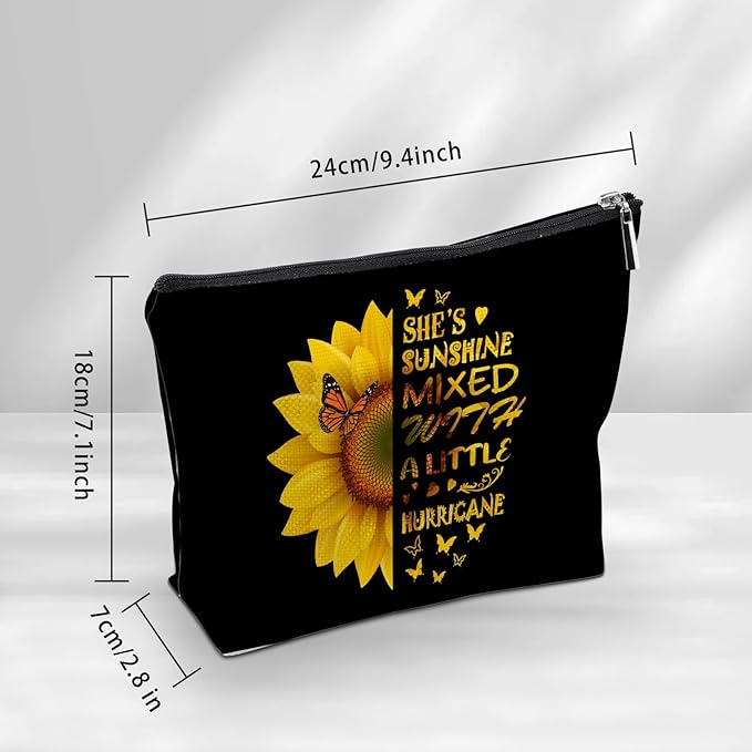 Sunflower Cosmetic Bag For Women, Sunflower Gifts For Women, Floral Makeup Pouch, Travel Toiletry Bag With Zipper, Birthday Graduation Inspirational Gifts Best Friend Bestie Her