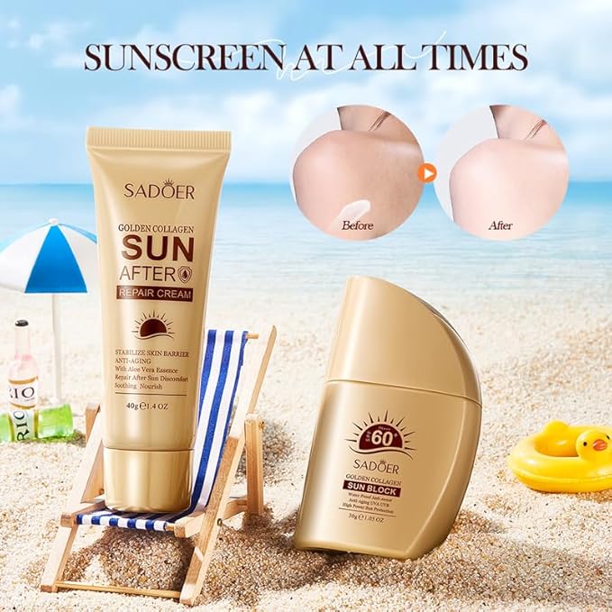 5-in-1 Broad Spectrum Sunscreen SPF50+ PA++++, Lightweight Watery Essence, Strong UVA/UVB Protection, Water Resistant, Non-Greasy & Gentle for Face and Body (Golden collagen)