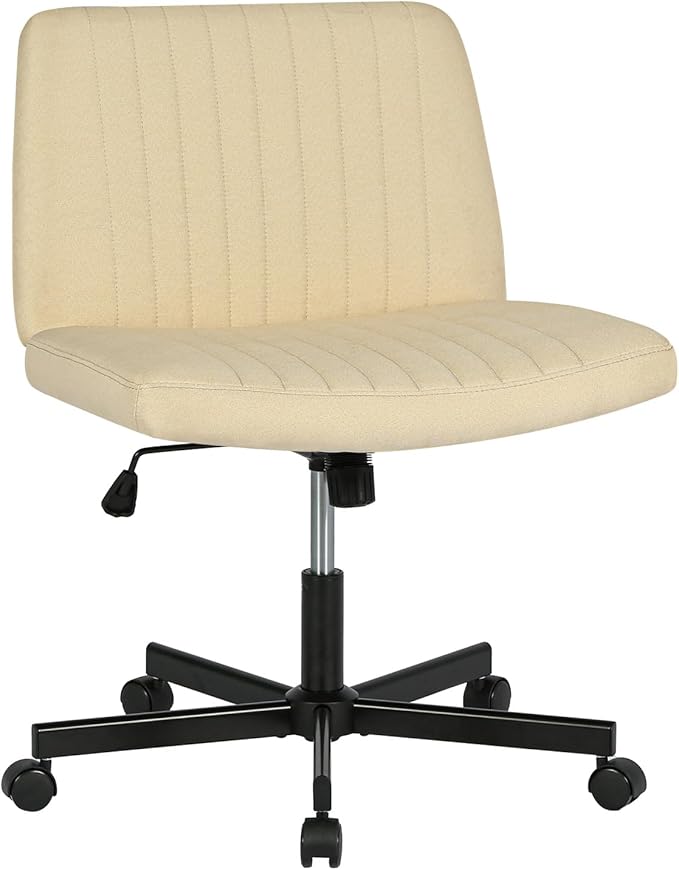 FDW Criss Cross Chair with Wheels Cross Legged Office Desk Modern Swivel Height Adjustable Wide Seat Computer Task Vanity Chair Comfy Fabric Armless Seating for Home Office