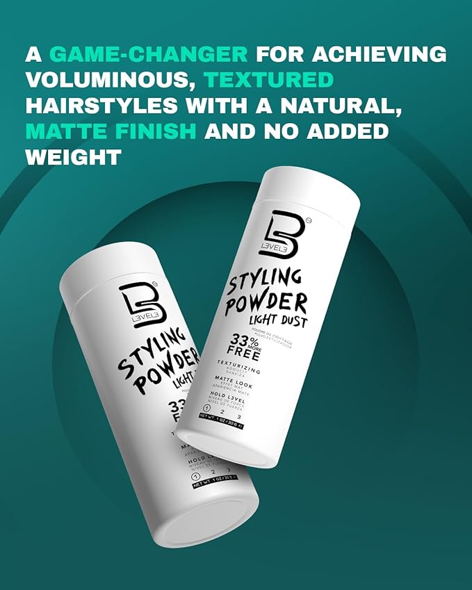 L3 Level 3 Light Hold Styling Powder - Natural Matte Hairstyle - Texturizing and Volumizing (30 Grams)