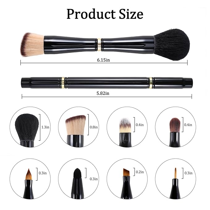Ponhey 4 in 1 Travel Makeup Brushes Set Detachable Travel Makeup Brush with case for Foundation| Loose Powder| Concealer| Eye Shadow| Eyeliner Double Ended Makeup Brush Ideal for Liquid, Cream, Powder