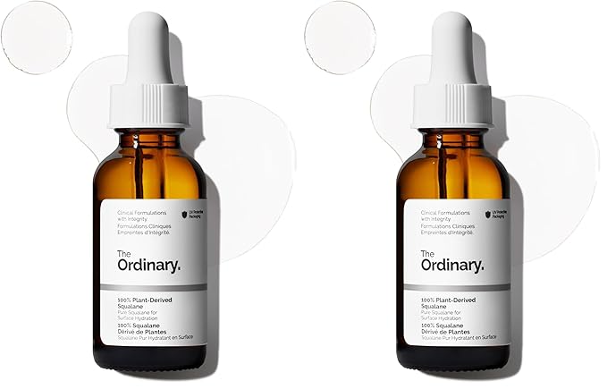 The Ordinary 100% Plant-Derived Squalane,for Skin and Hair,Lightweight Hydration,and Moisture Barrier Support,1 Fl Oz,(Pack of 2)