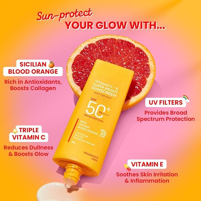 Vitamin C and E Sunscreen, SPF 50+++, Water-Light Formula, No White Cast, 50g