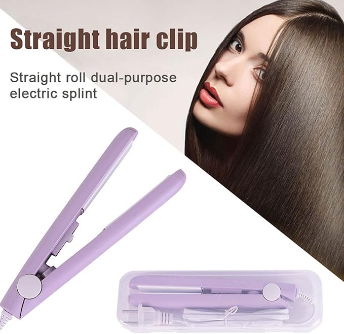 Mini Hair Straightener, 2 in 1 Mini Curling Iron Portable Travel Hair Straightener Heating Curler Hair Styling Tool for Short Hair，Home or Salon (Purple)
