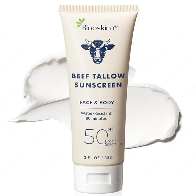 Beef Tallow Sunscreen SPF 50: Natural Tallow & Zinc Oxide Sunblock Cream for Face & Body - Sun Protection with Non Greasy Formula for Women and Men - Water-Resistant 3 oz