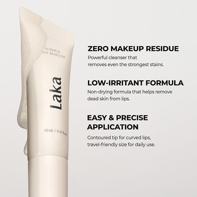 Laka Washful Lip Tint Remover, 10ml/ 0.33 fl.oz, Mild & Easy Lip Stain Removing Gel, Cleanser for Lips, Remove Dead Skin, Daily Use for Sensitive Skin, Korean Skincare