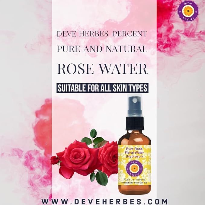 Deve Herbes Pure Rose Water Distilled from The Finest kannauj Roses (Rosa damascena) 100% Natural Therapeutic Grade 100ml (3.38 oz)