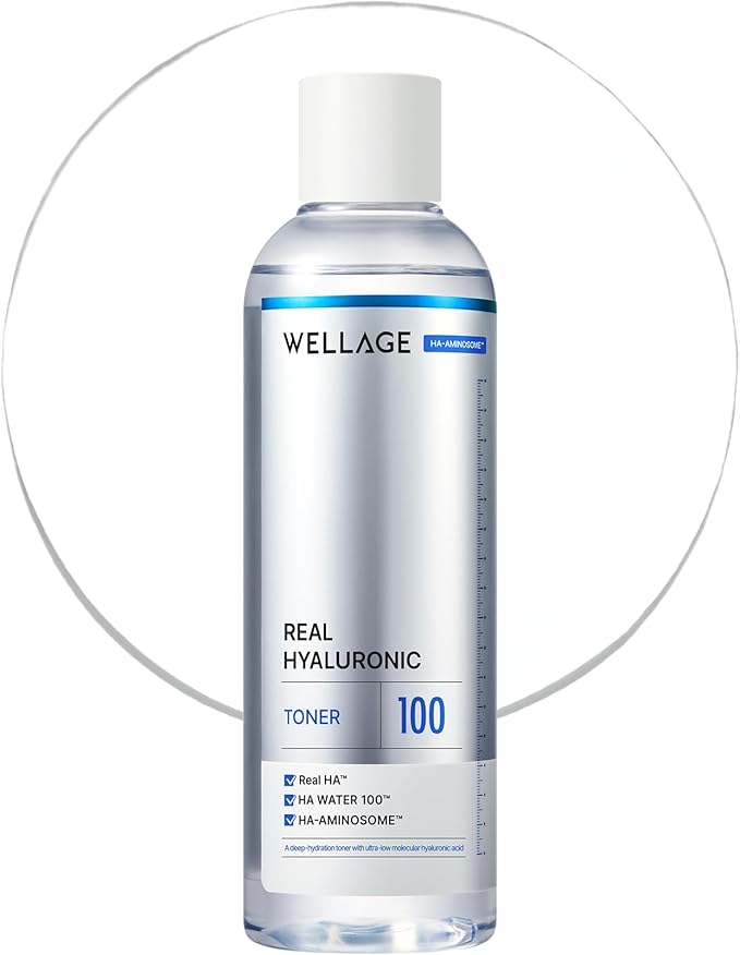 WELLAGE Real Hyaluronic Blue Toner 100, 6.76 fl.oz + Real Hyaluronic Blue Ampoule 100, 1.01 fl.oz + Real Hyaluronic Cream 100, 1.69oz. Bundle