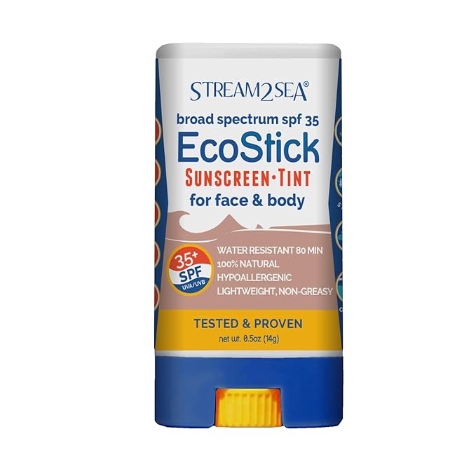 STREAM2SEA EcoStick SPF 35 Mineral Sunscreen Stick, Sweat Water Resistant Sunblock, USDA Approved Biodegradable Paraben Free Reef Safe Sunscreen Protection Against UVA UVB (EcoStick Tint) - 0.5 oz